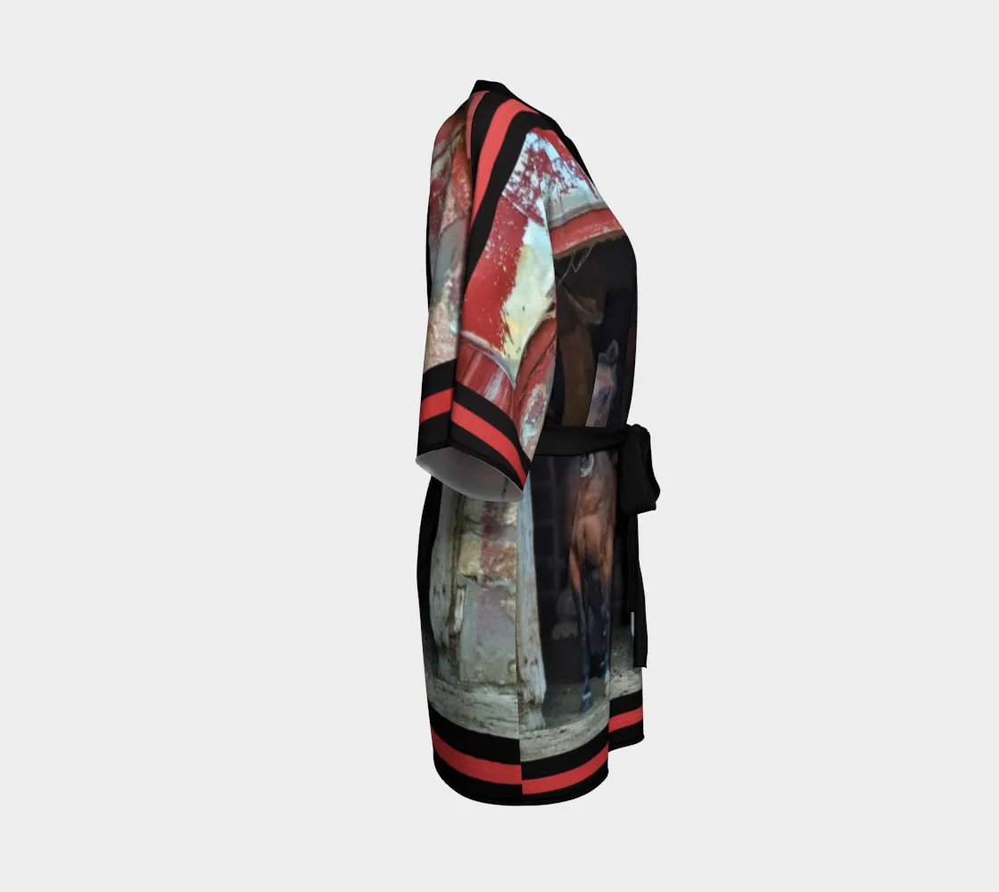 Horse in Red Barn by JVH Kimono