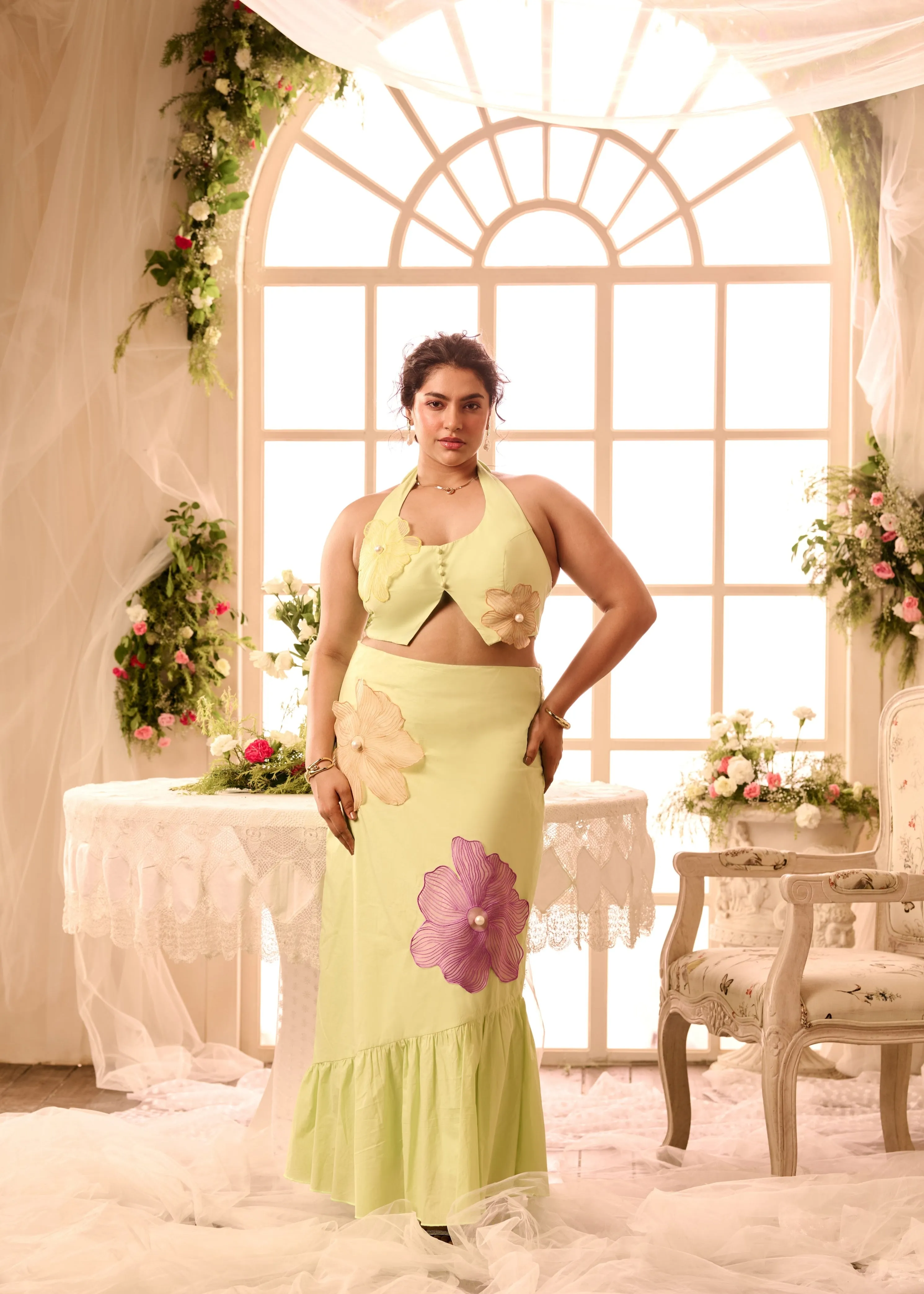 Jayden Lime Green 3D Flowers Coord Set