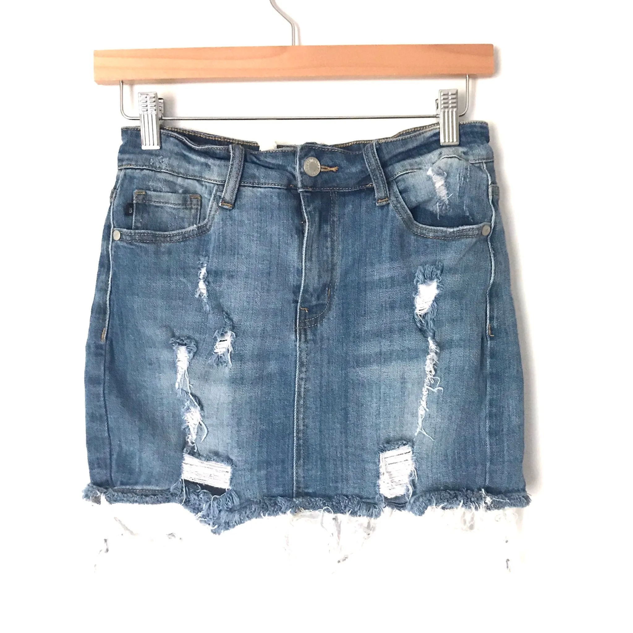 Judy Blue Distressed Denim Cut Off Skirt- Size S