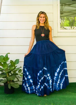 K2749- Shibori Hand Dyed Tiered Maxi Hippie Skirt