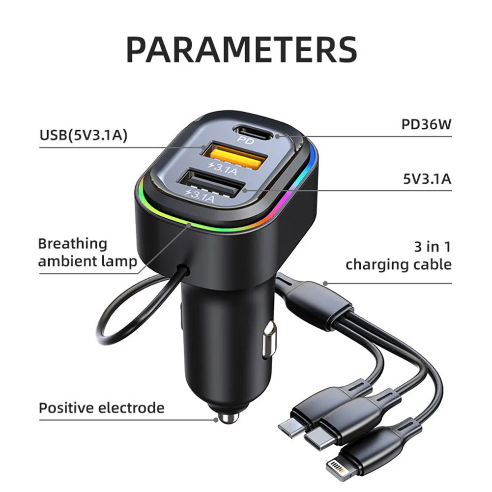 K5 Car Charger 36w Fast Charging Multi-functional Adapter Mp3