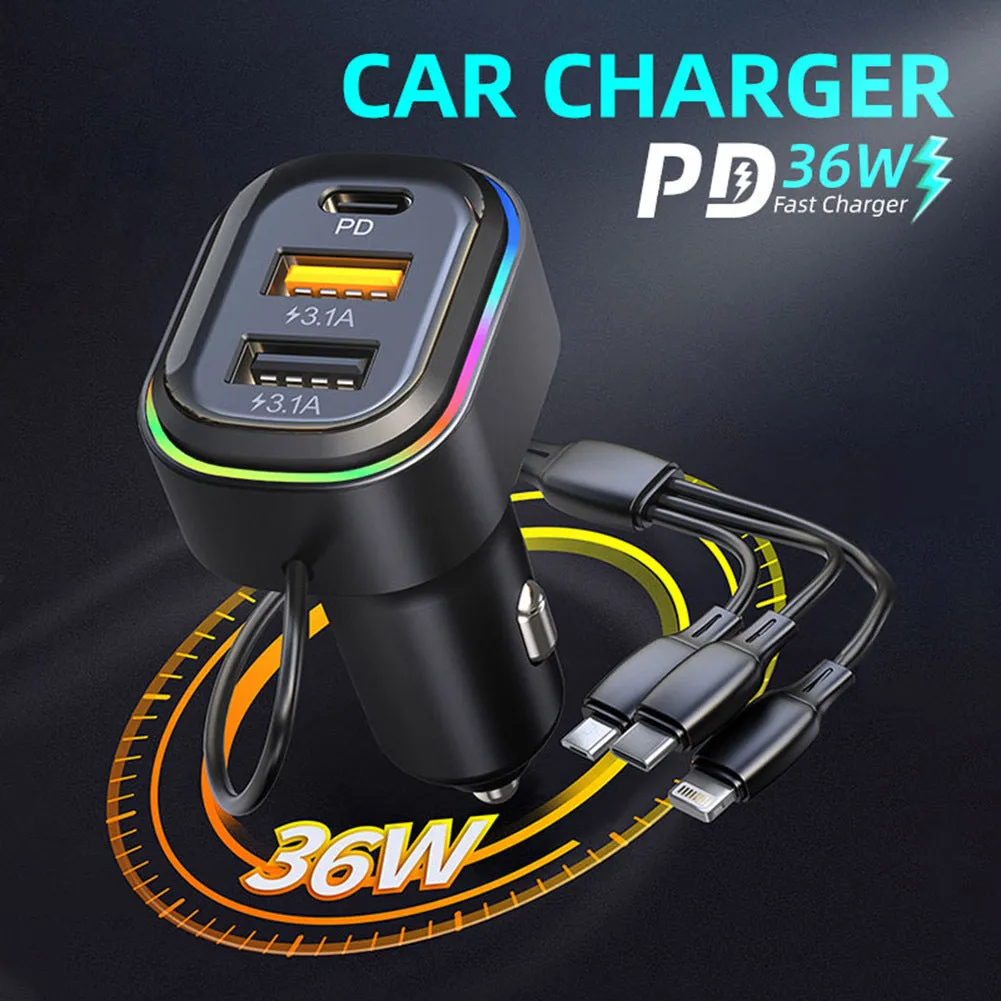 K5 Car Charger 36w Fast Charging Multi-functional Adapter Mp3