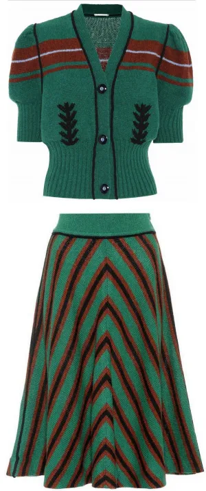 Knit Short Sleeve Cardigan Sweater & Skirt Set