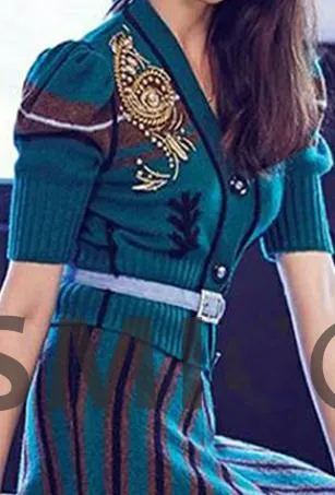 Knit Short Sleeve Cardigan Sweater & Skirt Set