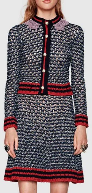 Lace-Trimmed Knit Cardigan Sweater & Matching Skirt Set *Low Stock*