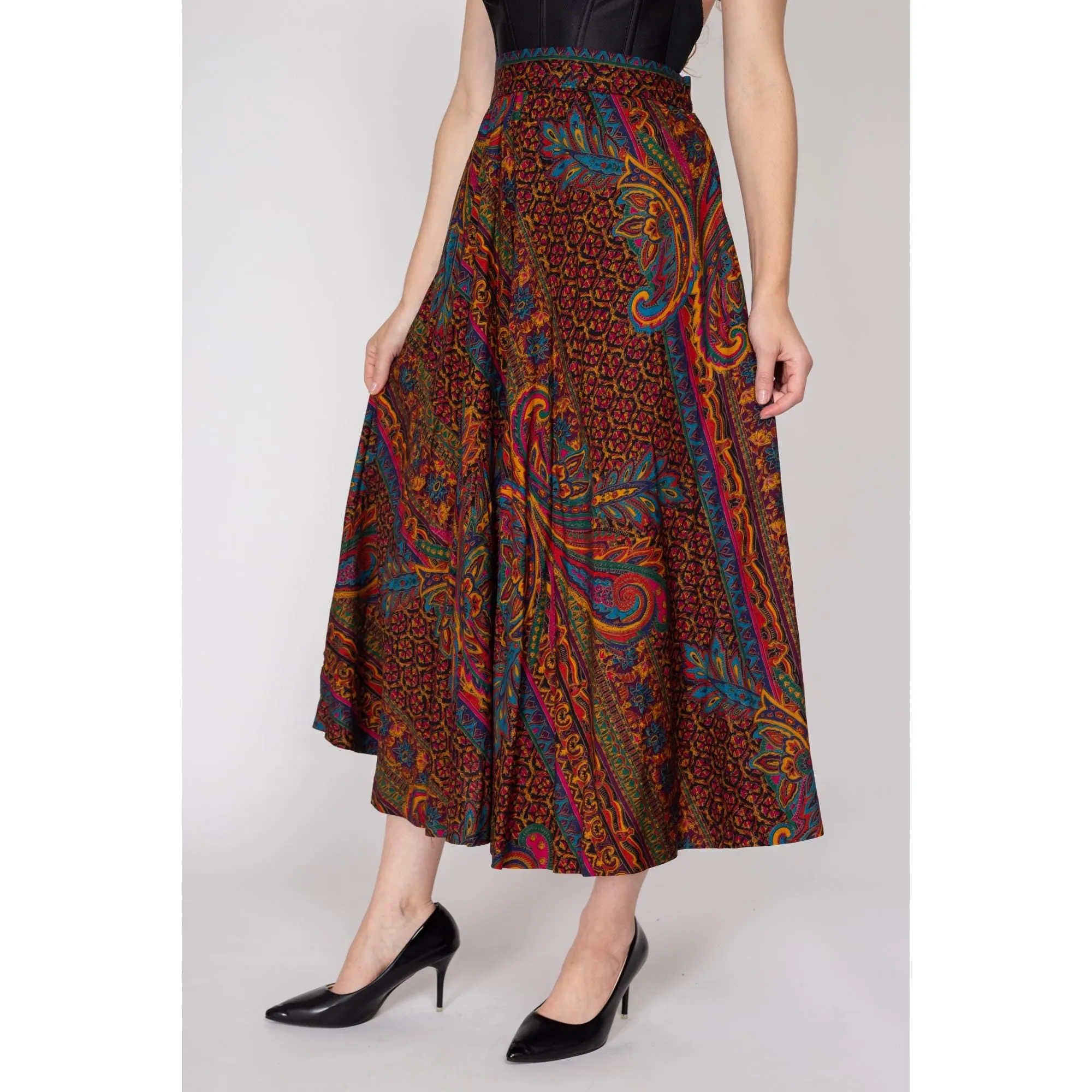 Large 80s Baroque Jewel Tone Floral Maxi Skirt