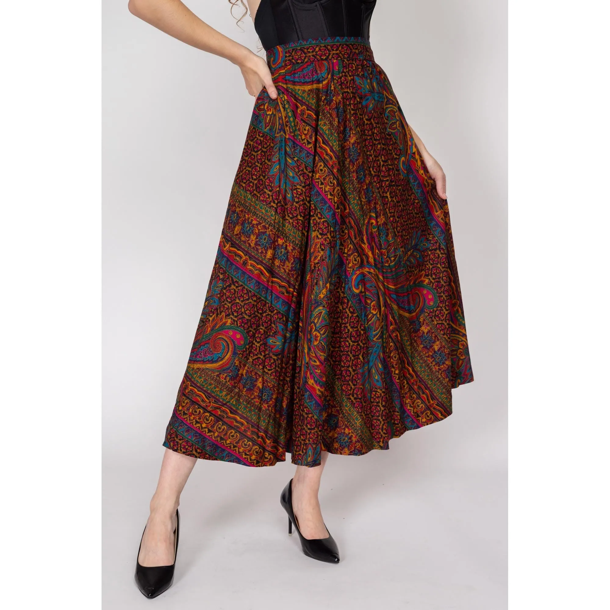 Large 80s Baroque Jewel Tone Floral Maxi Skirt