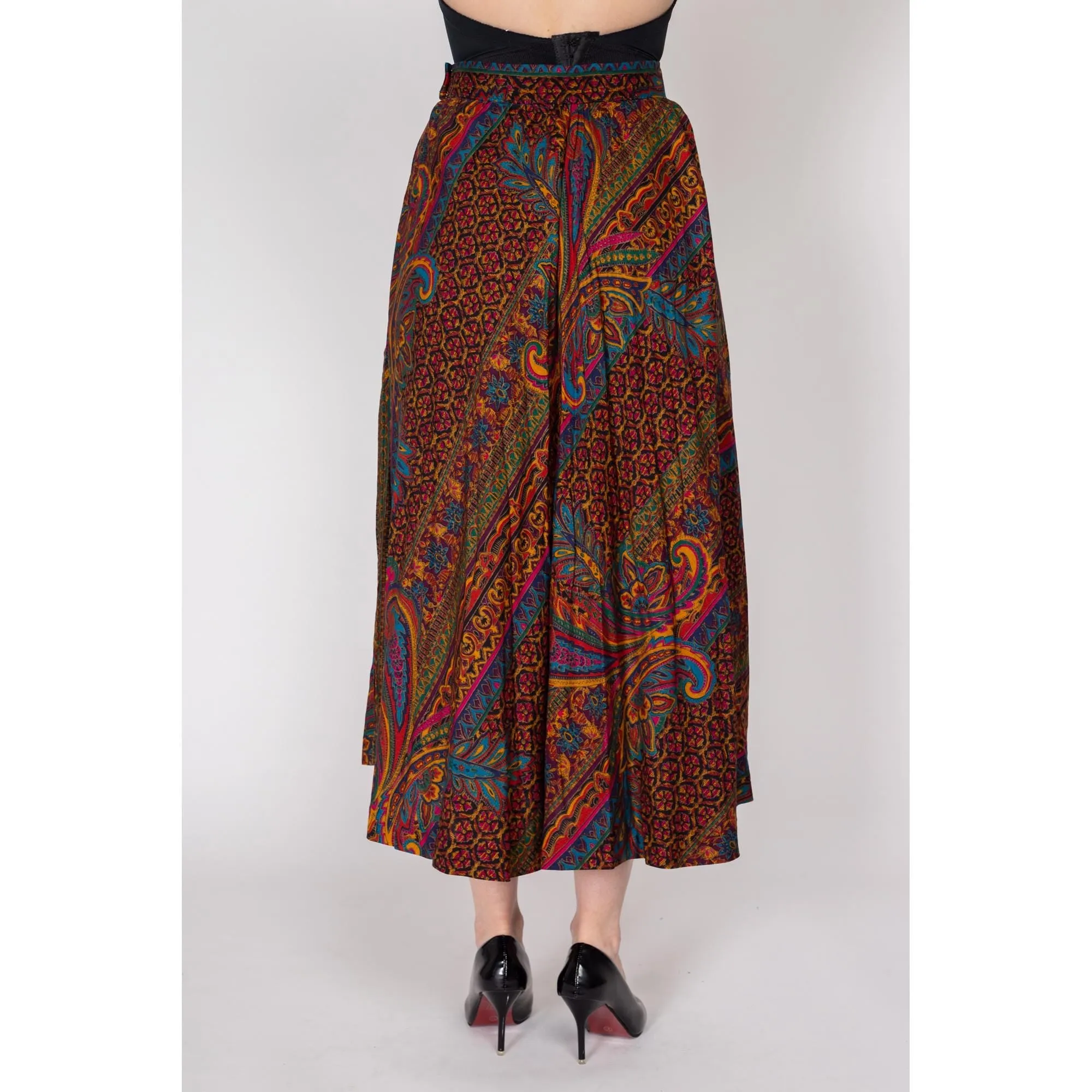 Large 80s Baroque Jewel Tone Floral Maxi Skirt