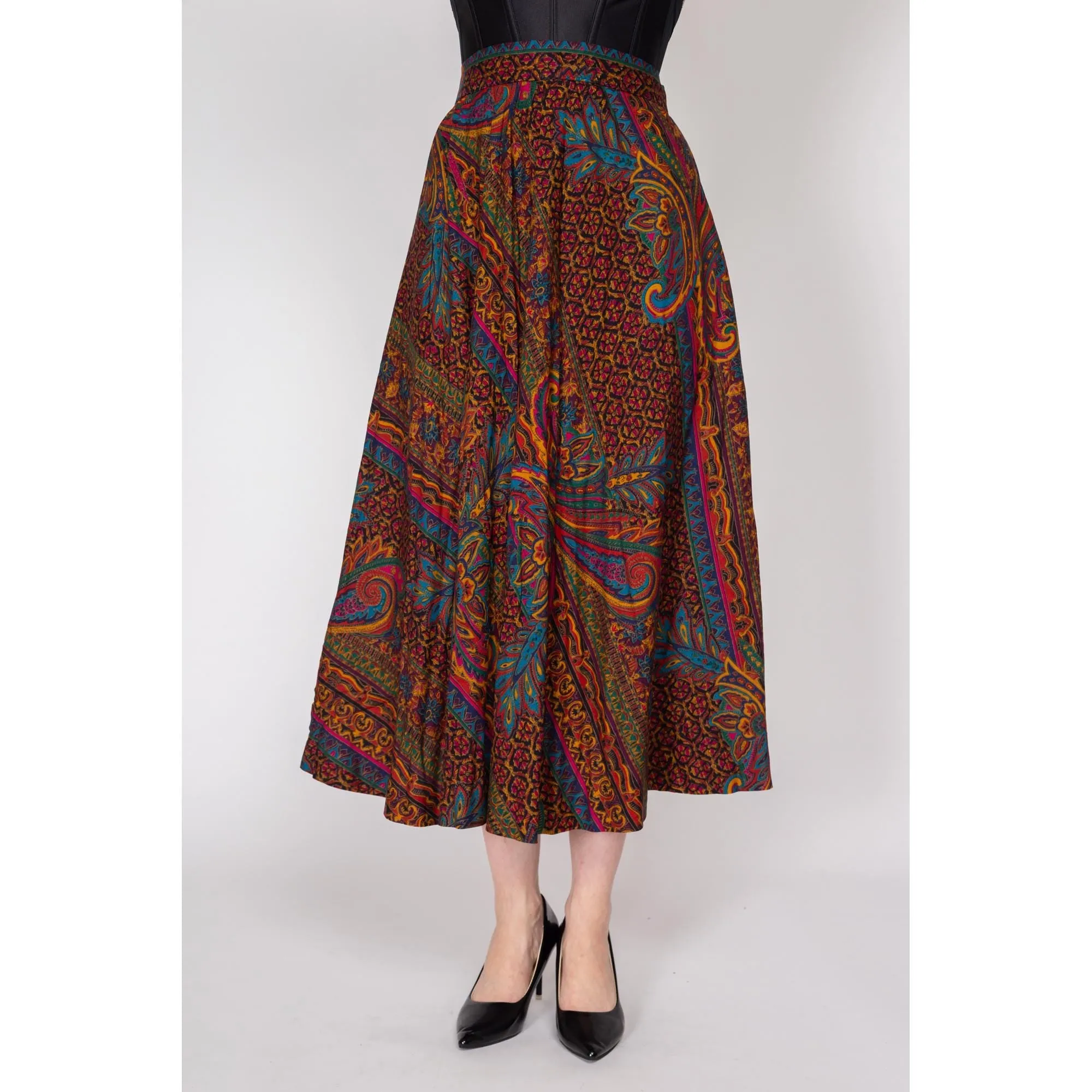 Large 80s Baroque Jewel Tone Floral Maxi Skirt