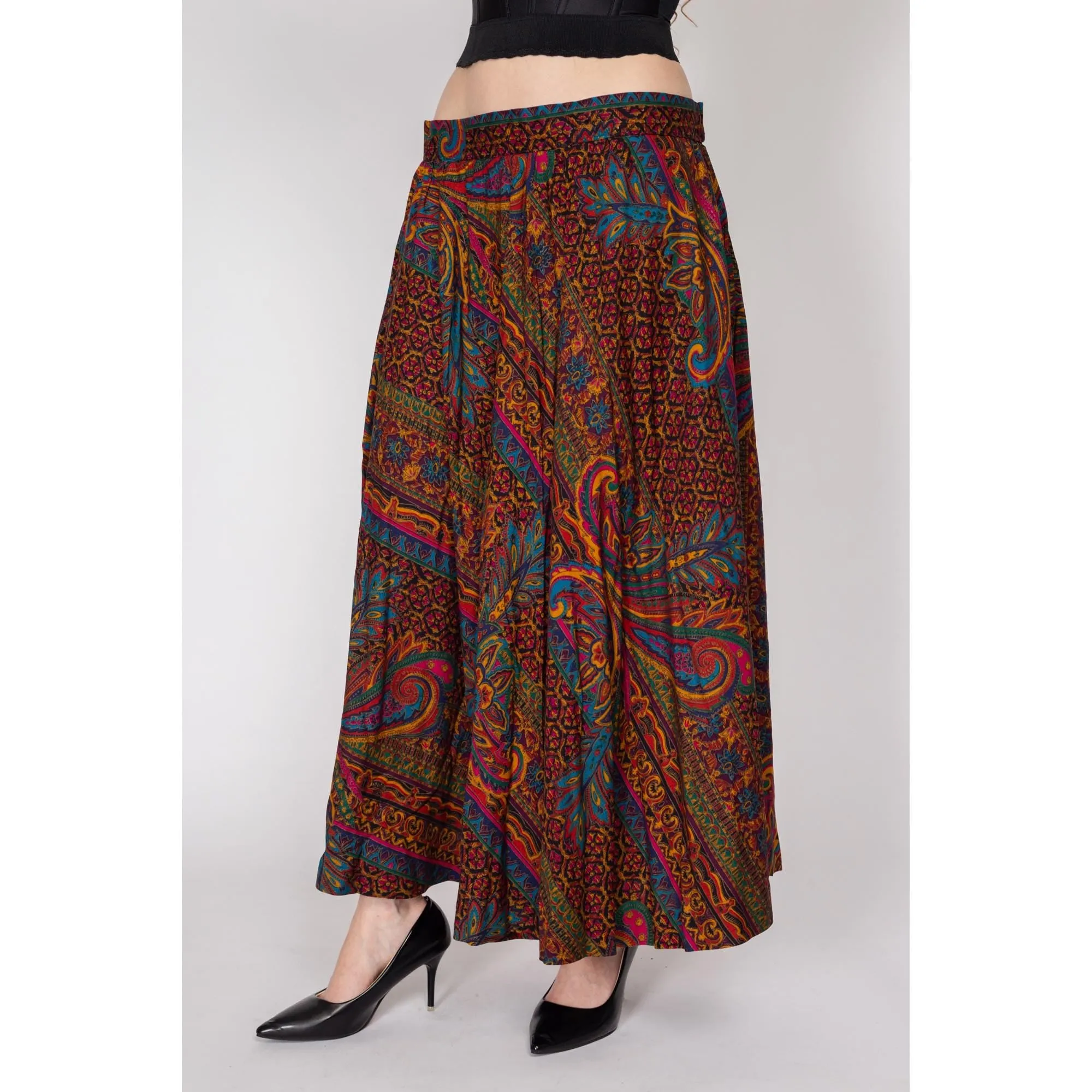 Large 80s Baroque Jewel Tone Floral Maxi Skirt