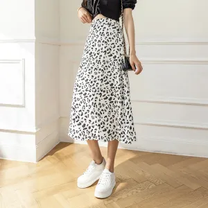 Leopard Print Ruffled Summer Women's Skirts High Waist Slim A-line Vacation Fashion Elegant Female Skirt Chic Streetwear