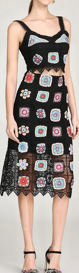 Macrame Top and Skirt Set with Patchwork