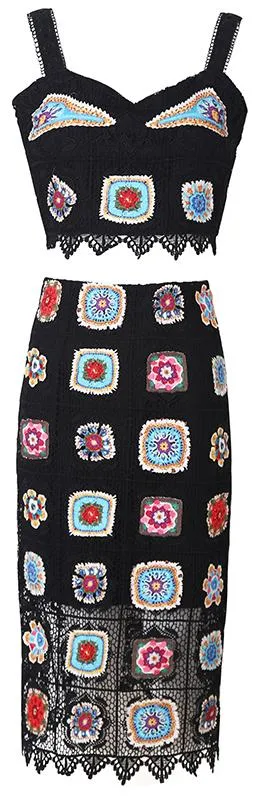 Macrame Top and Skirt Set with Patchwork