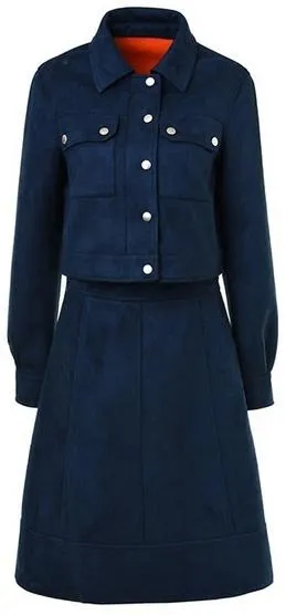 Matte Color-Contrast Jacket & Skirt Set