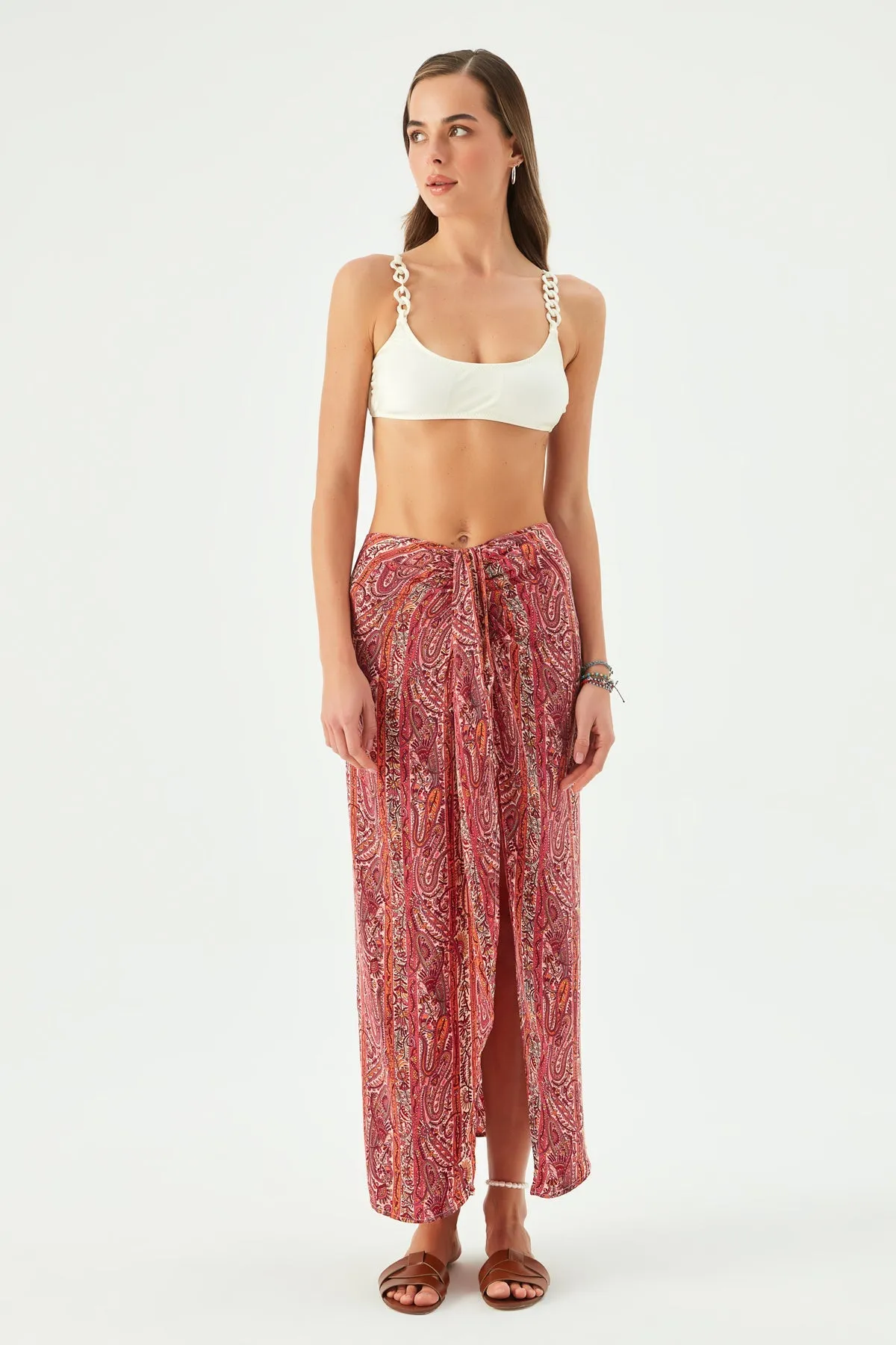 Maya Vegan Silk Knot Skirt Red
