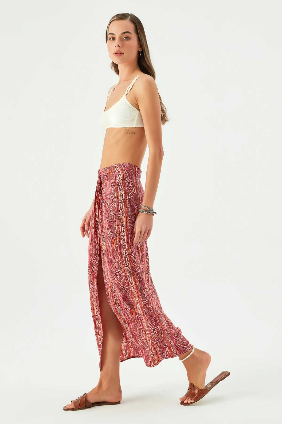 Maya Vegan Silk Knot Skirt Red