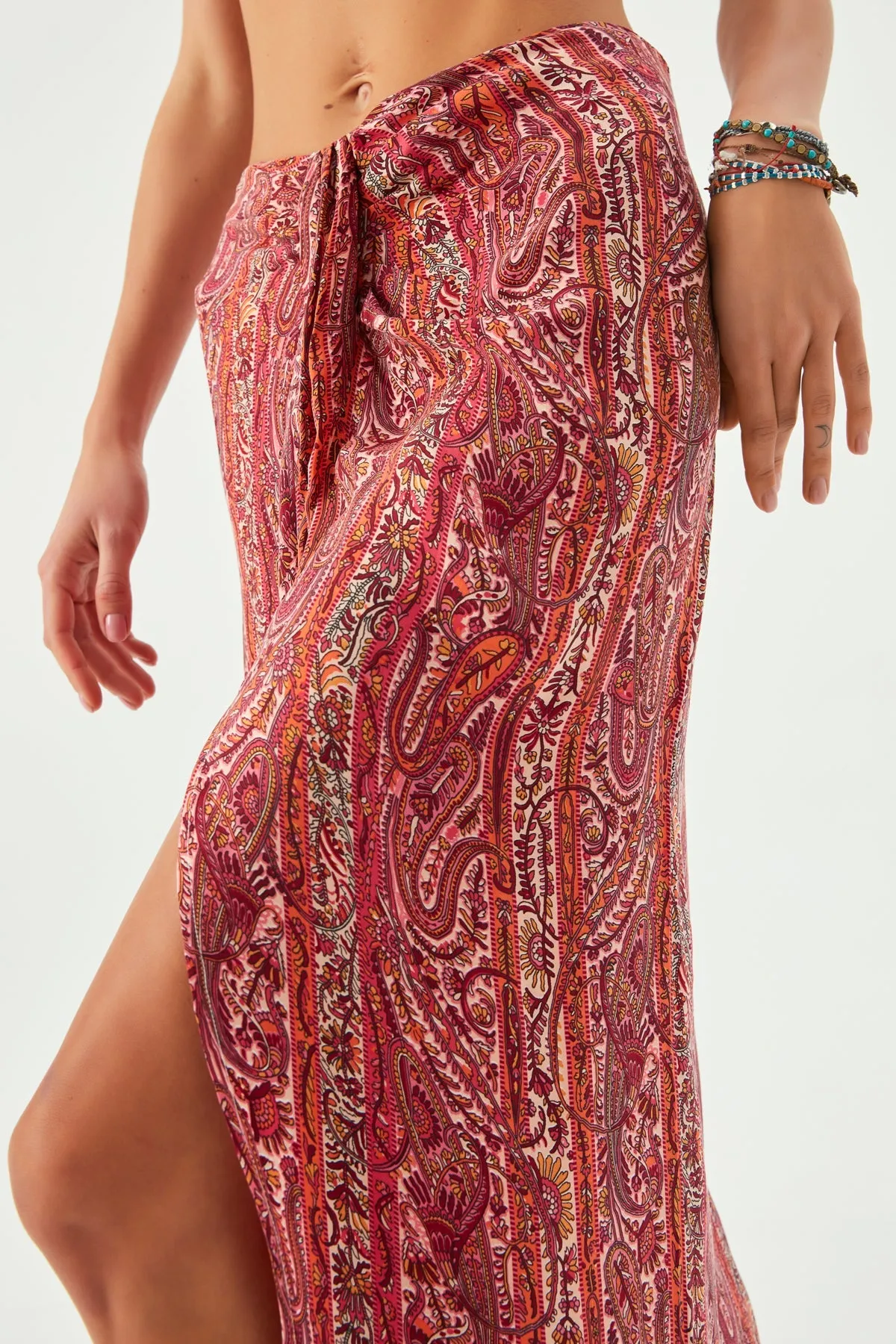 Maya Vegan Silk Knot Skirt Red