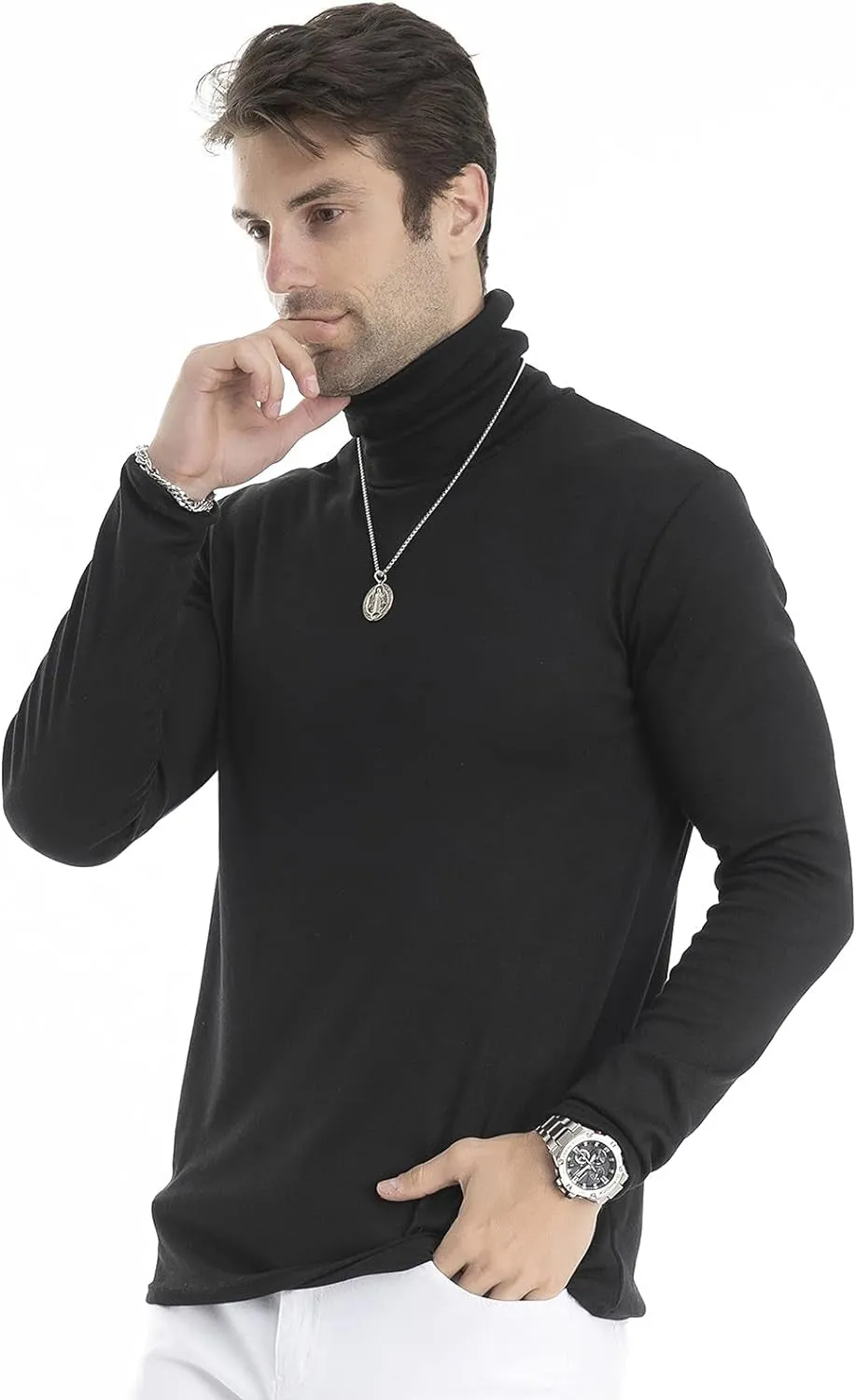 Men Slim Fit Lightweight Long Sleeve Pullover Top Turtleneck T-Shirt