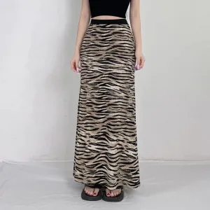 Metaversmall Vintage Fashion Animal Pattern Printed Long Skirt Spring Autumn Y2K Slim Party Women Skirts Contrast Color Fairycore