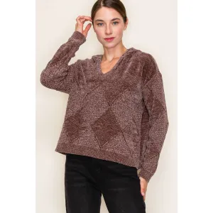 Mocha Textured Chenille Yarn Super Cozy Sweater Hoodie
