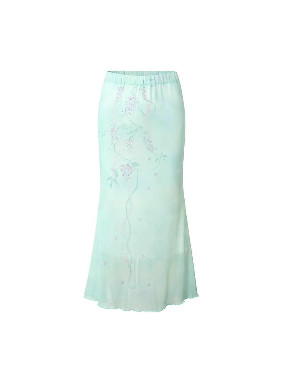 MUKTANK X LOUMUTAKU "Wisteria Summer" Hand-painted Purple and Green Vine One-shoulder Elastic Suit Violet Skirt
