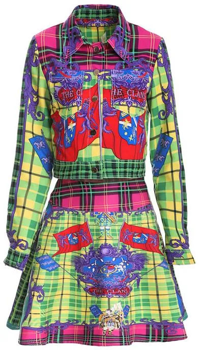 Multi Colored Plaid Jacket and Mini Skirt Set
