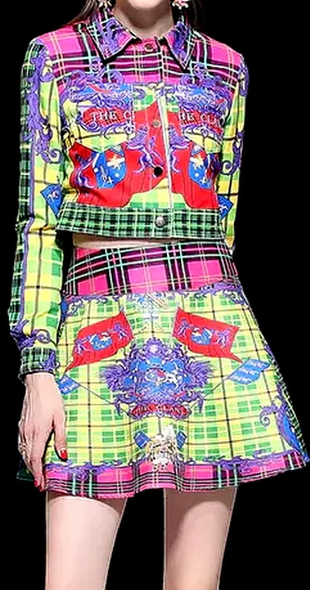 Multi Colored Plaid Jacket and Mini Skirt Set
