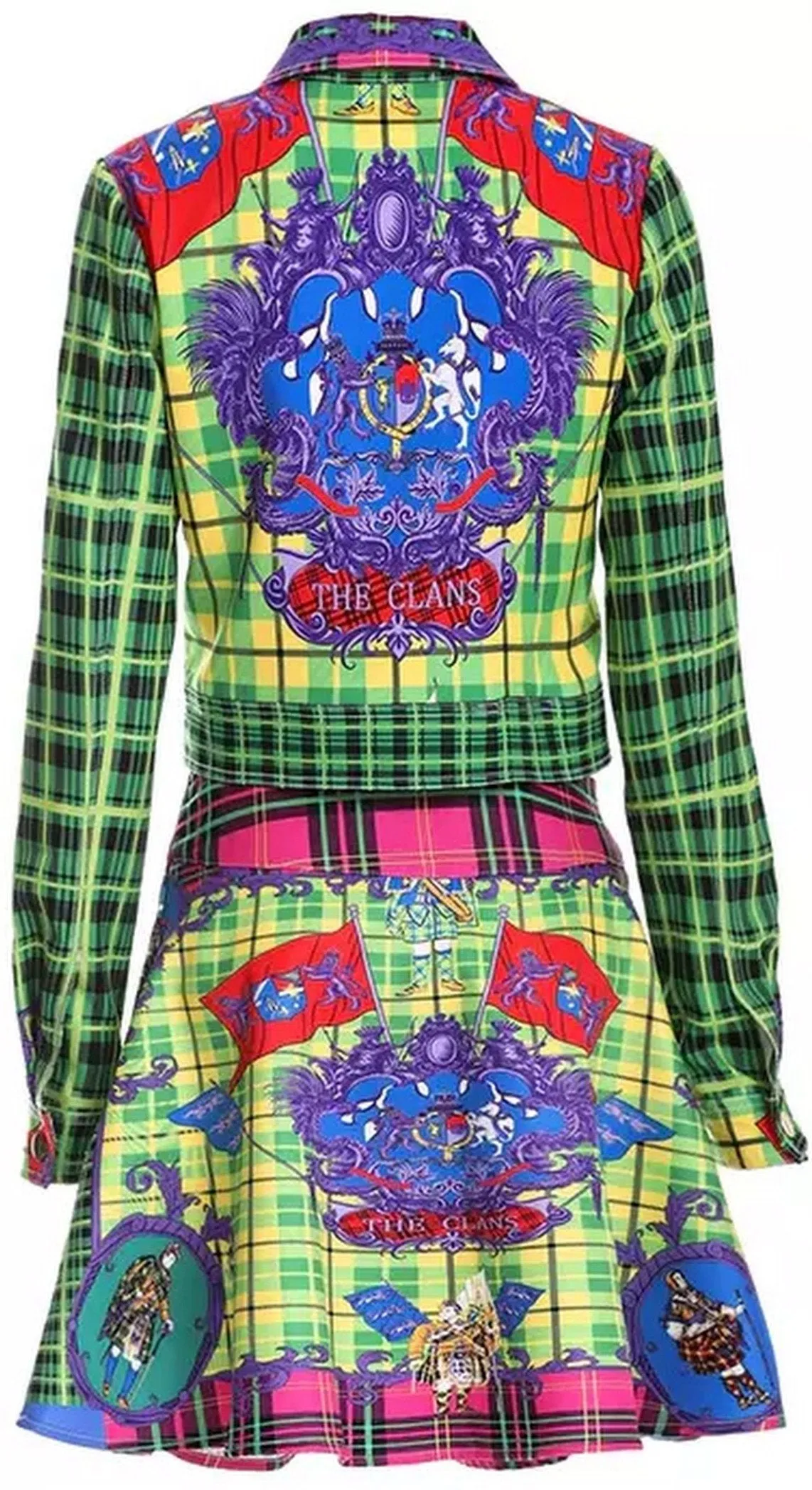 Multi Colored Plaid Jacket and Mini Skirt Set