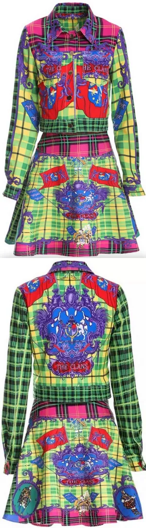 Multi Colored Plaid Jacket and Mini Skirt Set