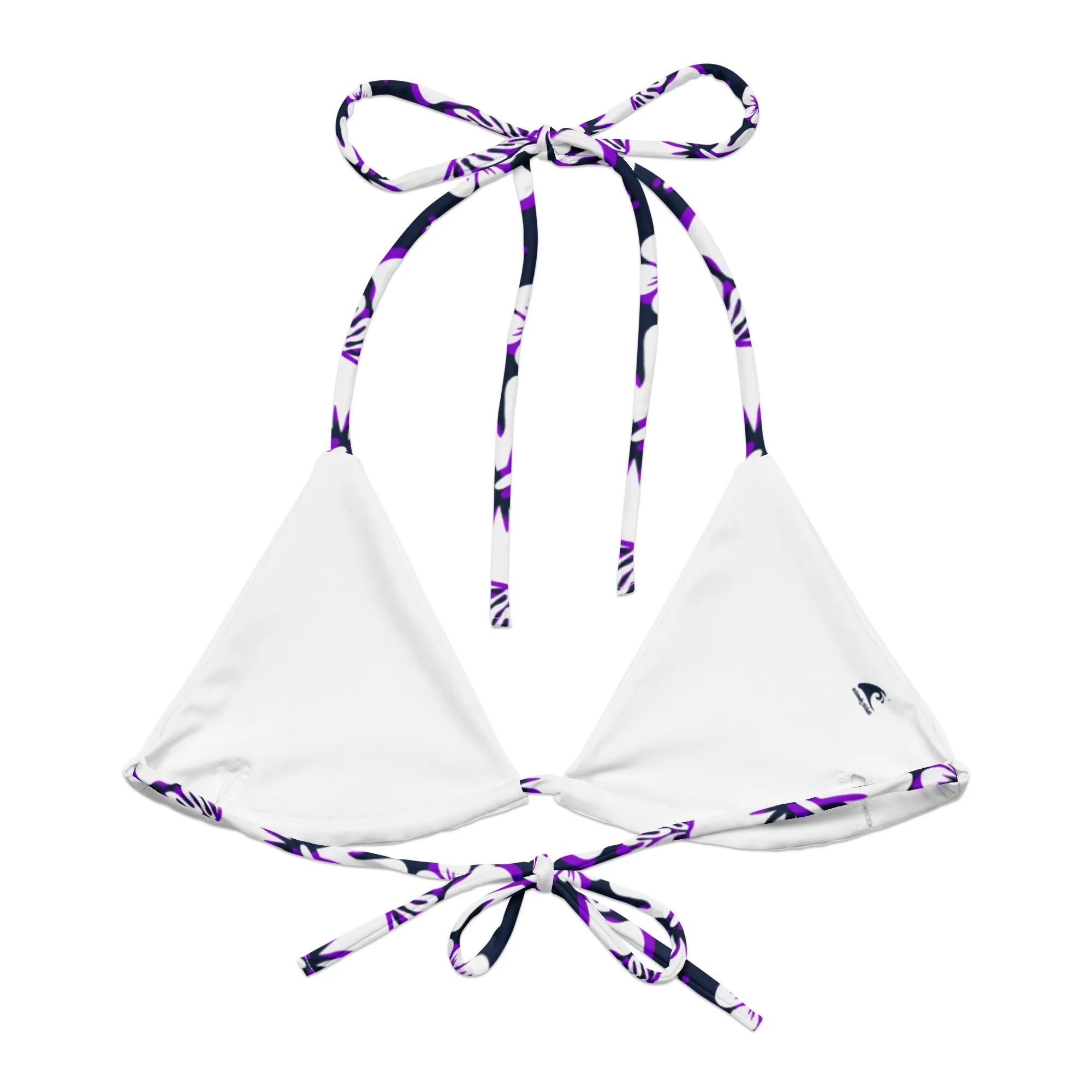 Navy Blue, Purple and White Hawaiian Flowers String Bikini Top