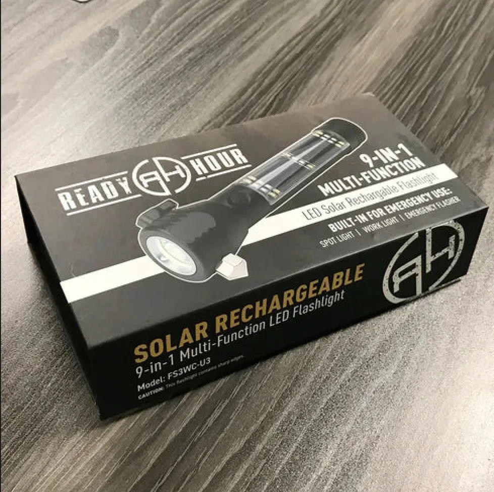 NEW:  9-in-1 Multi-Function LED Solar Rechargeable Flashlight