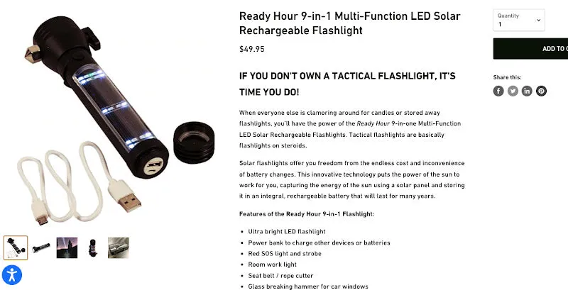 NEW:  9-in-1 Multi-Function LED Solar Rechargeable Flashlight