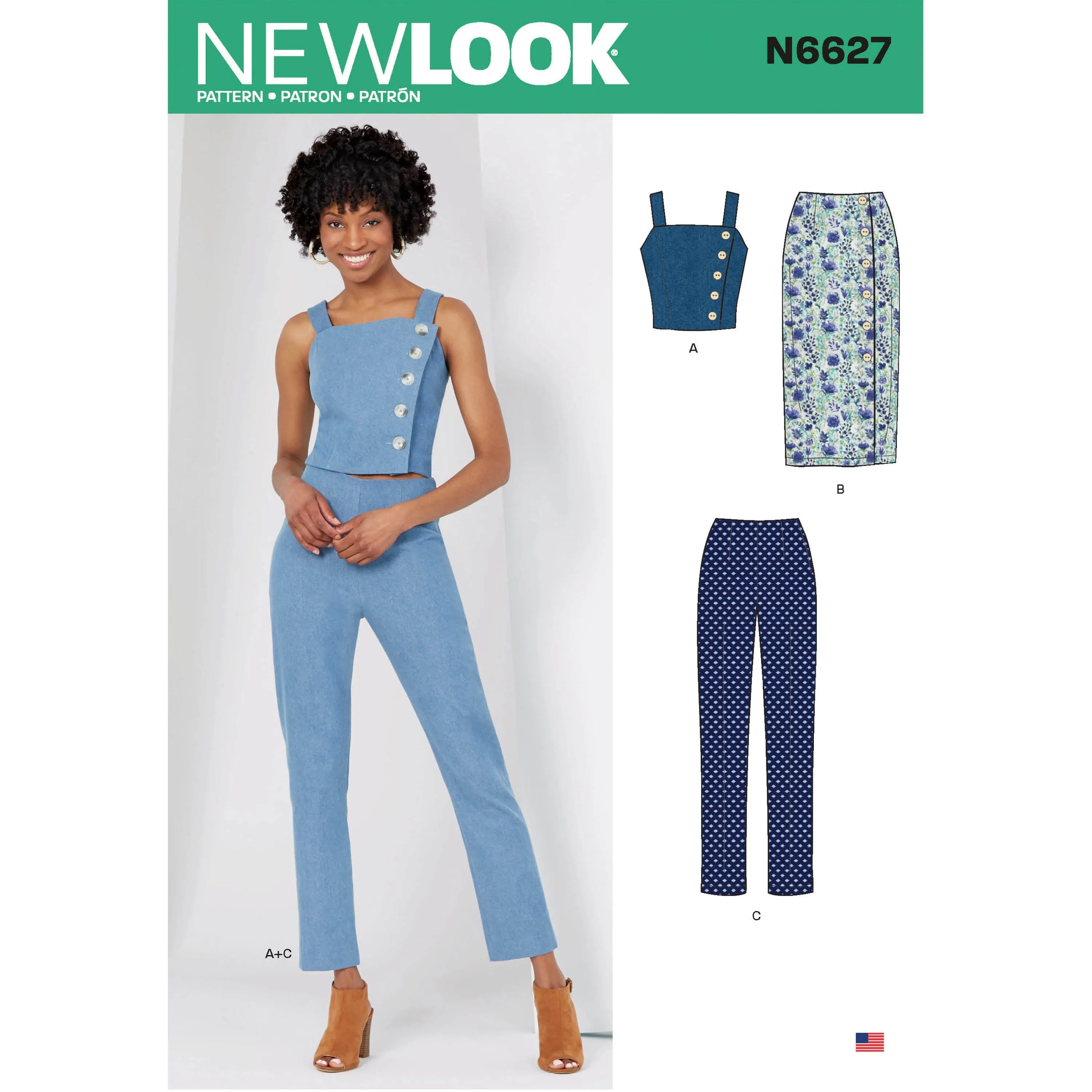 New Look 6627 Misses' Top, Skirt, And Pants pattern