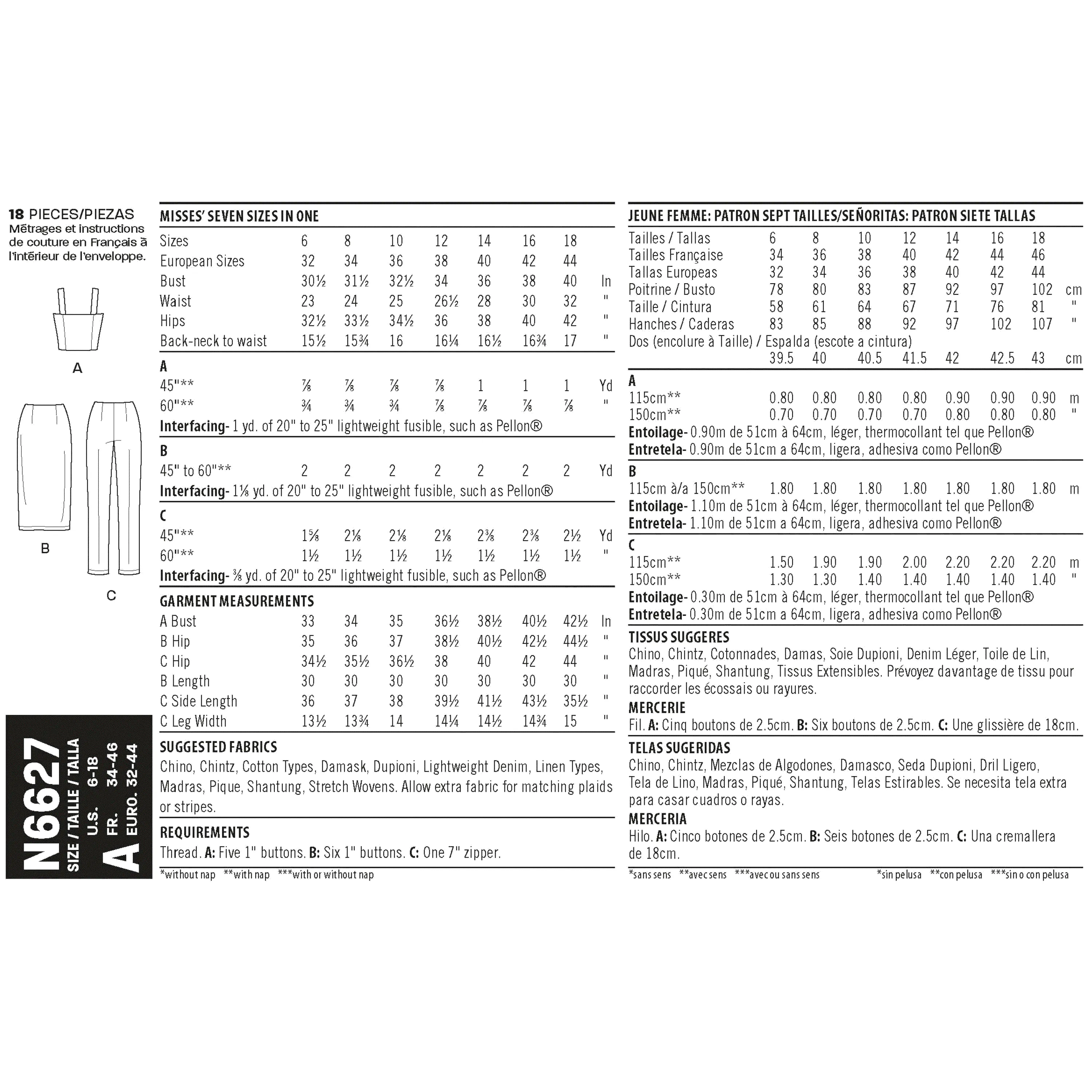 New Look 6627 Misses' Top, Skirt, And Pants pattern