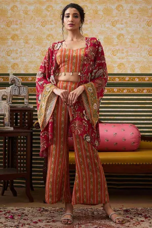 Orange & Pink Mehr Co-Ord Set with Kimono Jacket