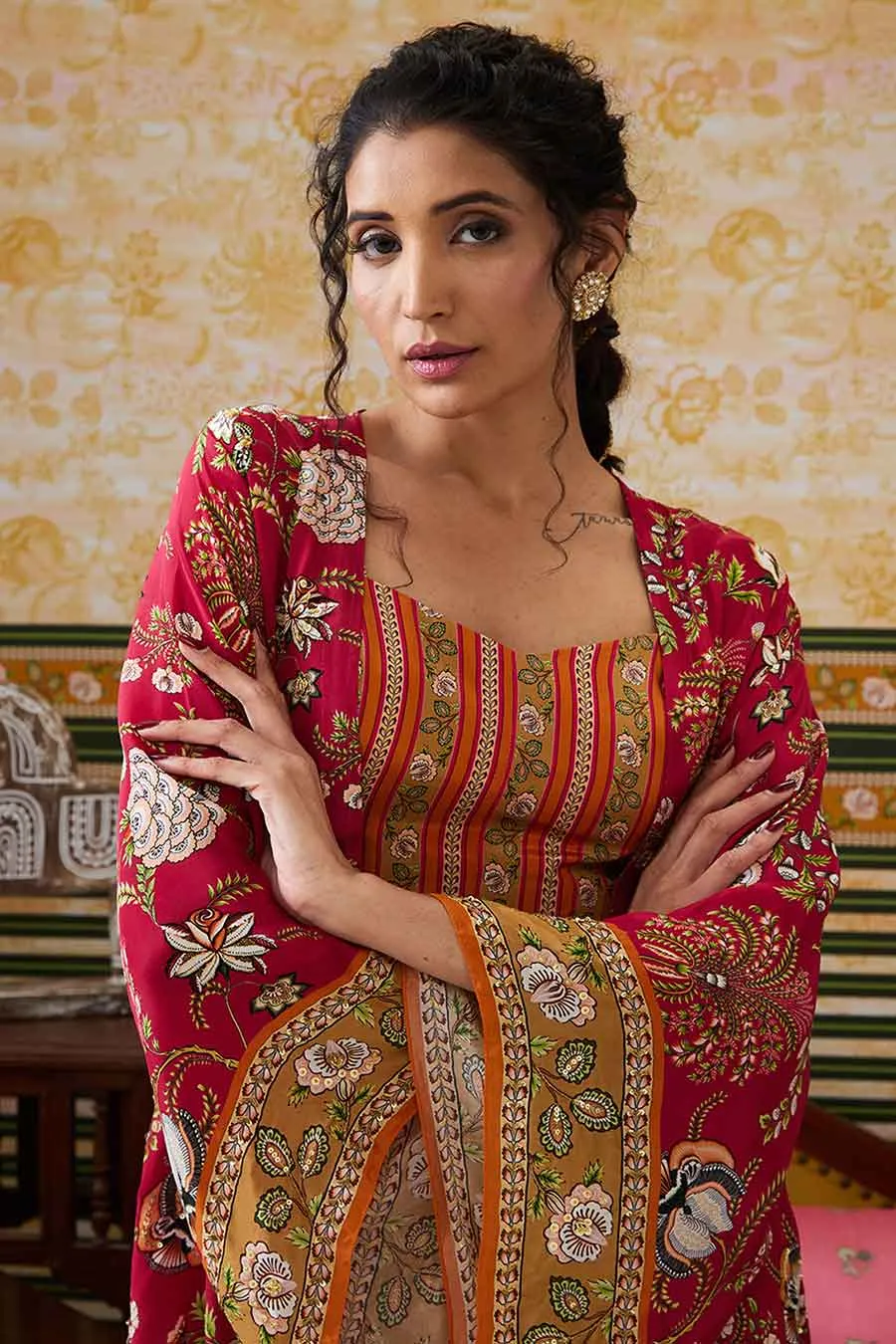 Orange & Pink Mehr Co-Ord Set with Kimono Jacket