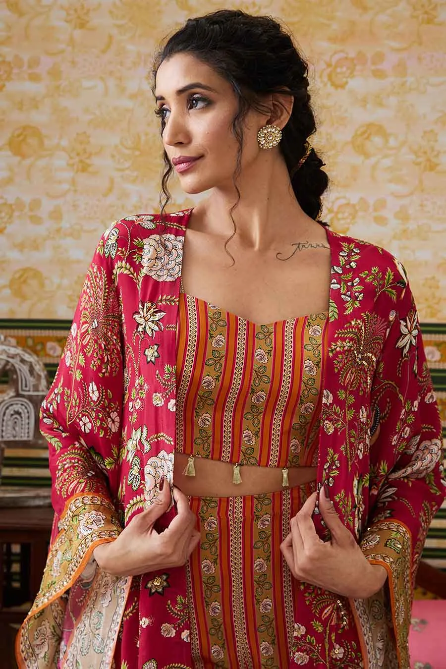 Orange & Pink Mehr Co-Ord Set with Kimono Jacket