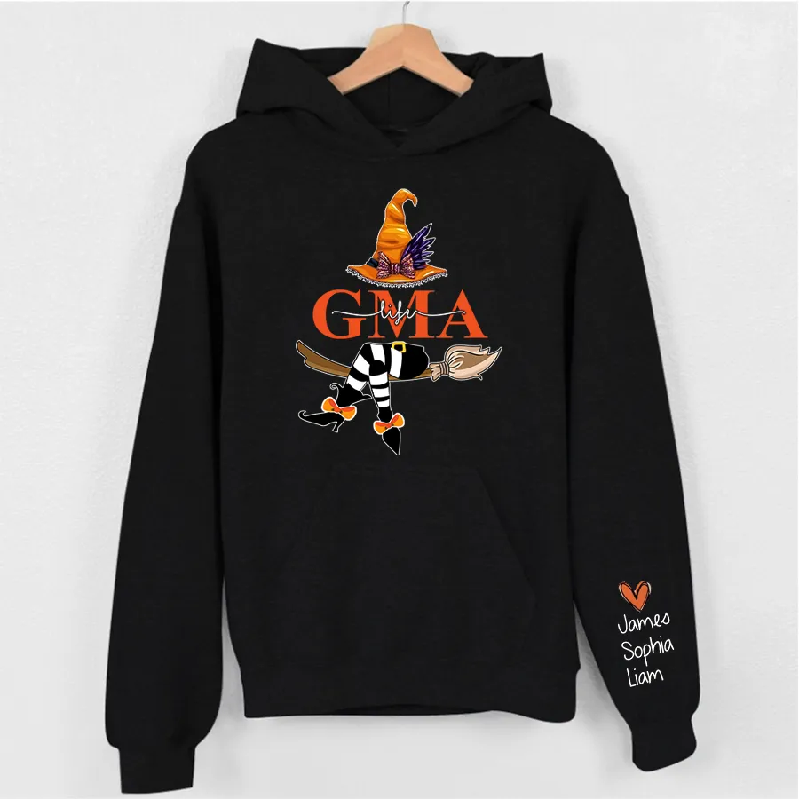 Personalized Nana Life Witch Halloween Shirt, Custom Grandma With Grandkids Name On The Sleeve Halloween Hoodie, Gift for her