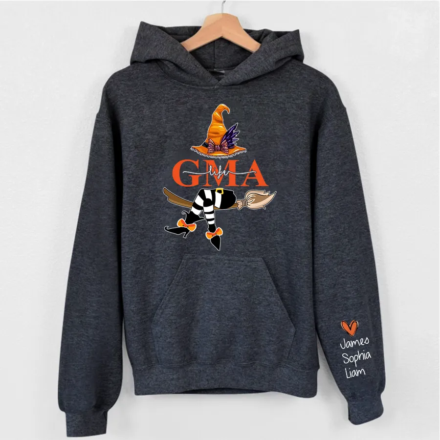 Personalized Nana Life Witch Halloween Shirt, Custom Grandma With Grandkids Name On The Sleeve Halloween Hoodie, Gift for her