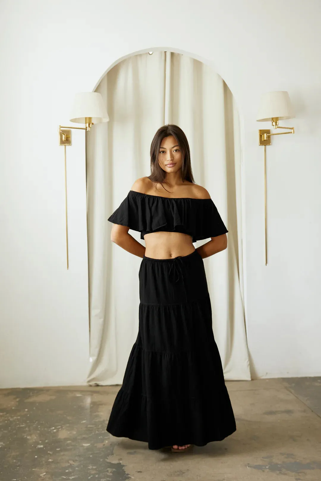 "The Sea Bright" Black Long Flare Maxi Skirt