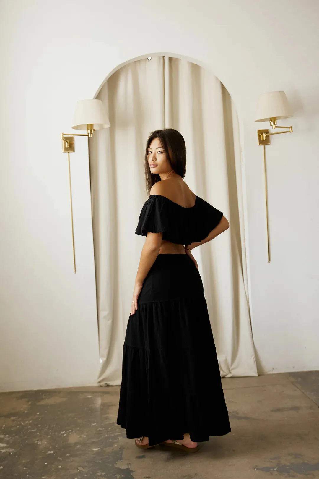 "The Sea Bright" Black Long Flare Maxi Skirt