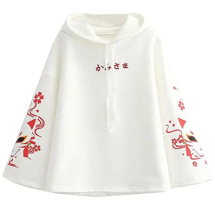 Sakura Fox Mask Letter Print Drawstring T-Shirt Hoodie Love Heart Skirt - Casual Style