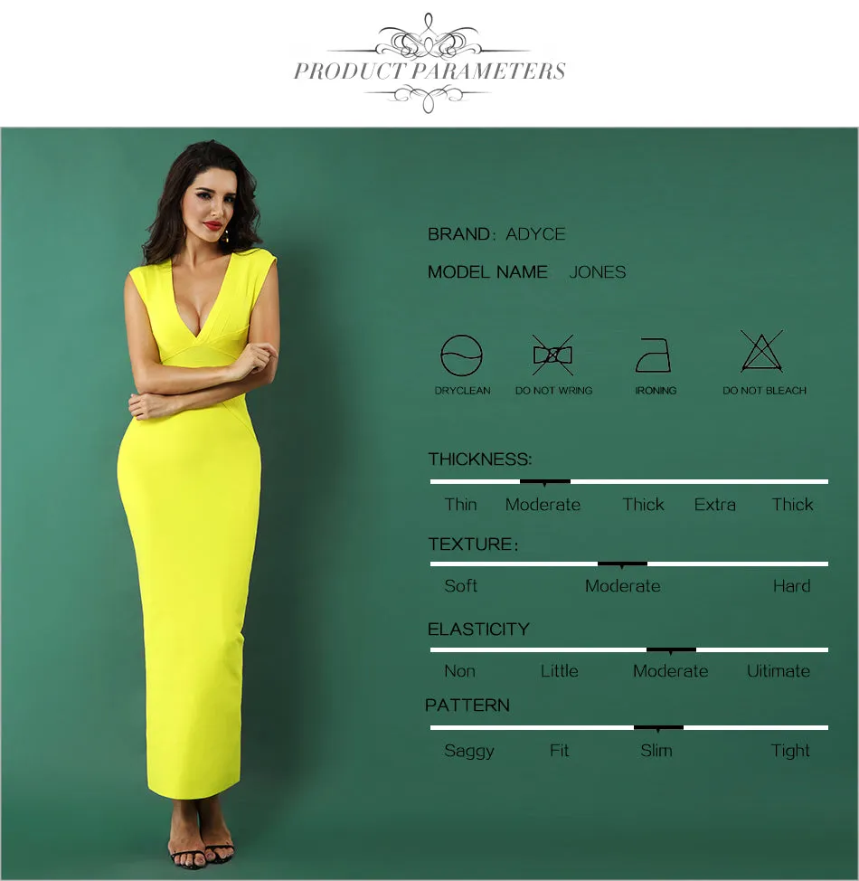 Sexy Yellow Sleeveless  V Neck Woman Maxi Dress