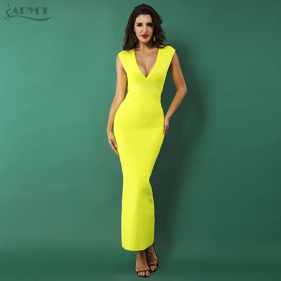 Sexy Yellow Sleeveless  V Neck Woman Maxi Dress