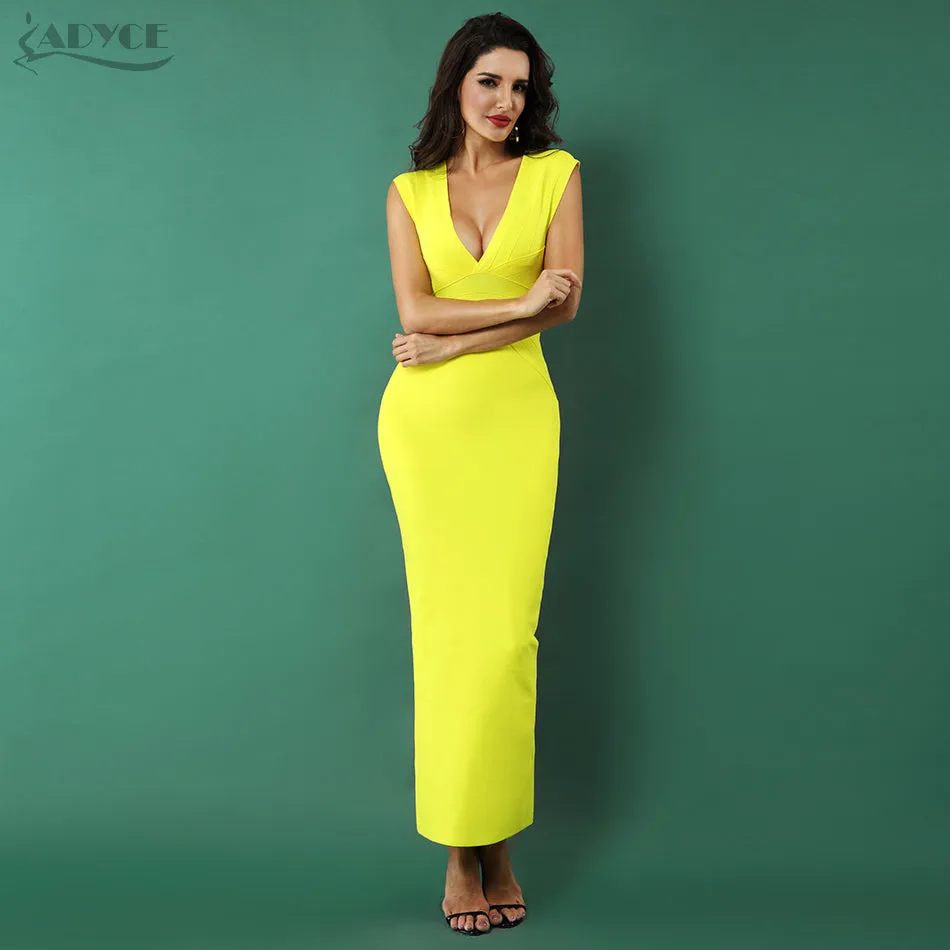 Sexy Yellow Sleeveless  V Neck Woman Maxi Dress