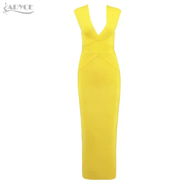 Sexy Yellow Sleeveless  V Neck Woman Maxi Dress