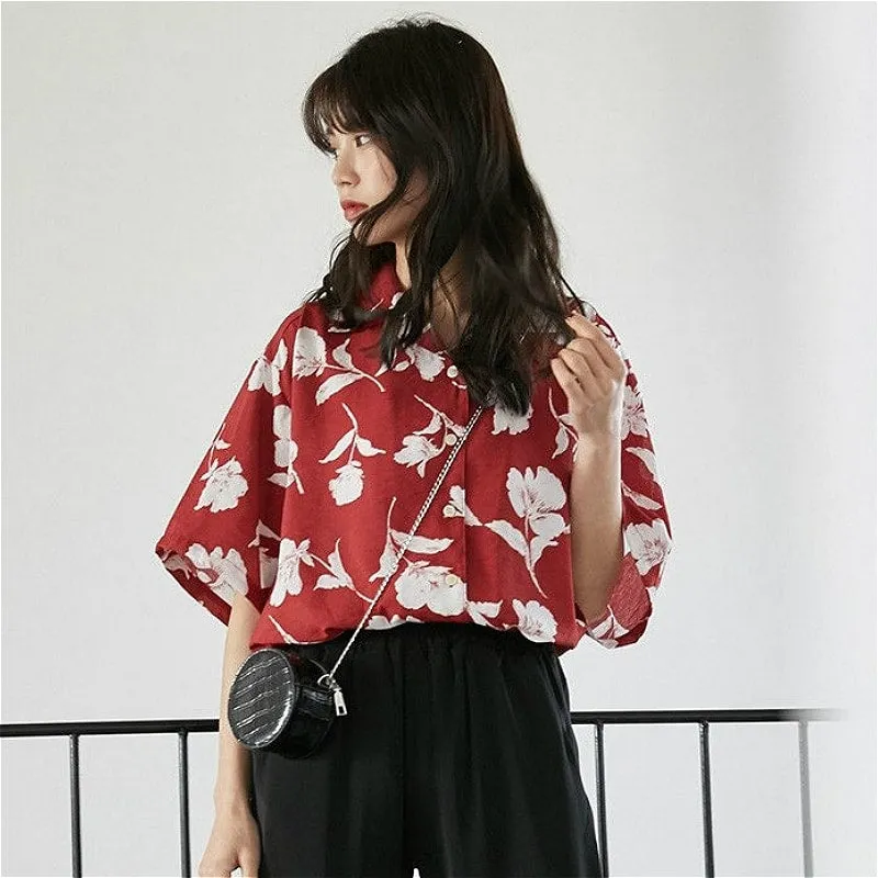 Shortsleeved Blouse With Floral Pattern