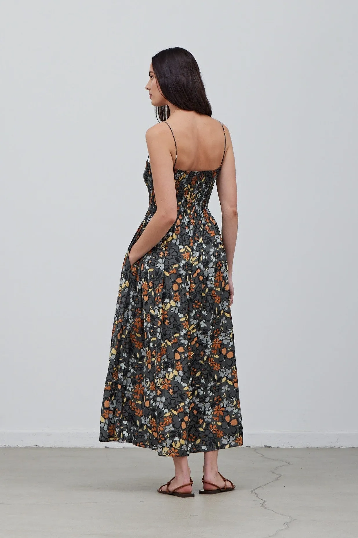 SMOCKED BODICE SATIN DRESS