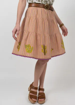 Socorro Pull On Elastic Waist Tiered Knee Length Embroidered Skirt