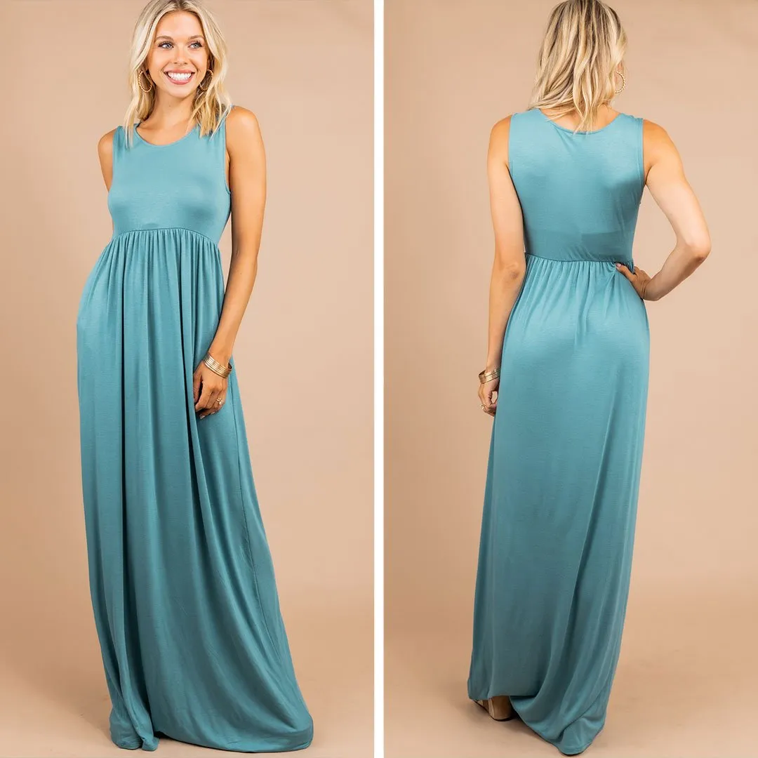Speak With Kindness Dusty Teal Empire Maxi Dress